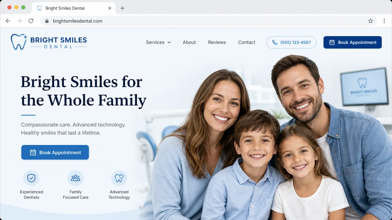 Professionally designed dental business website preview built by Hero Digital Marketing Agency