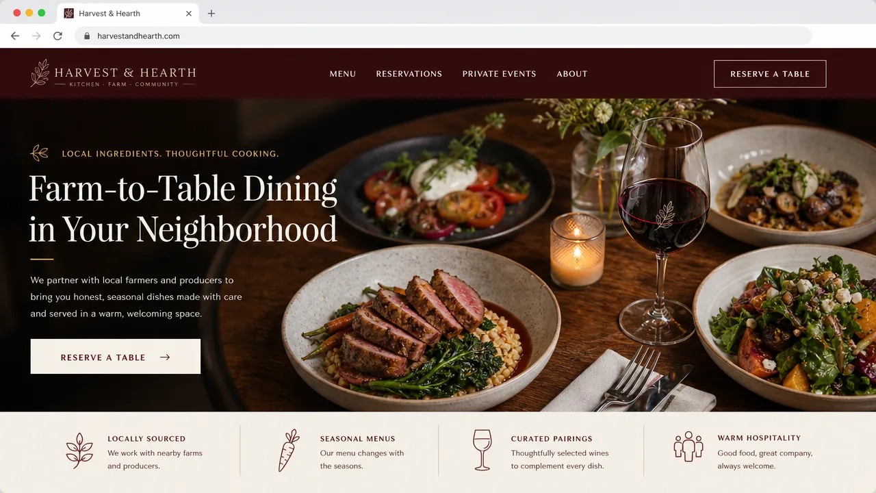 Professionally designed restaurant website preview built by Hero Digital Marketing Agency