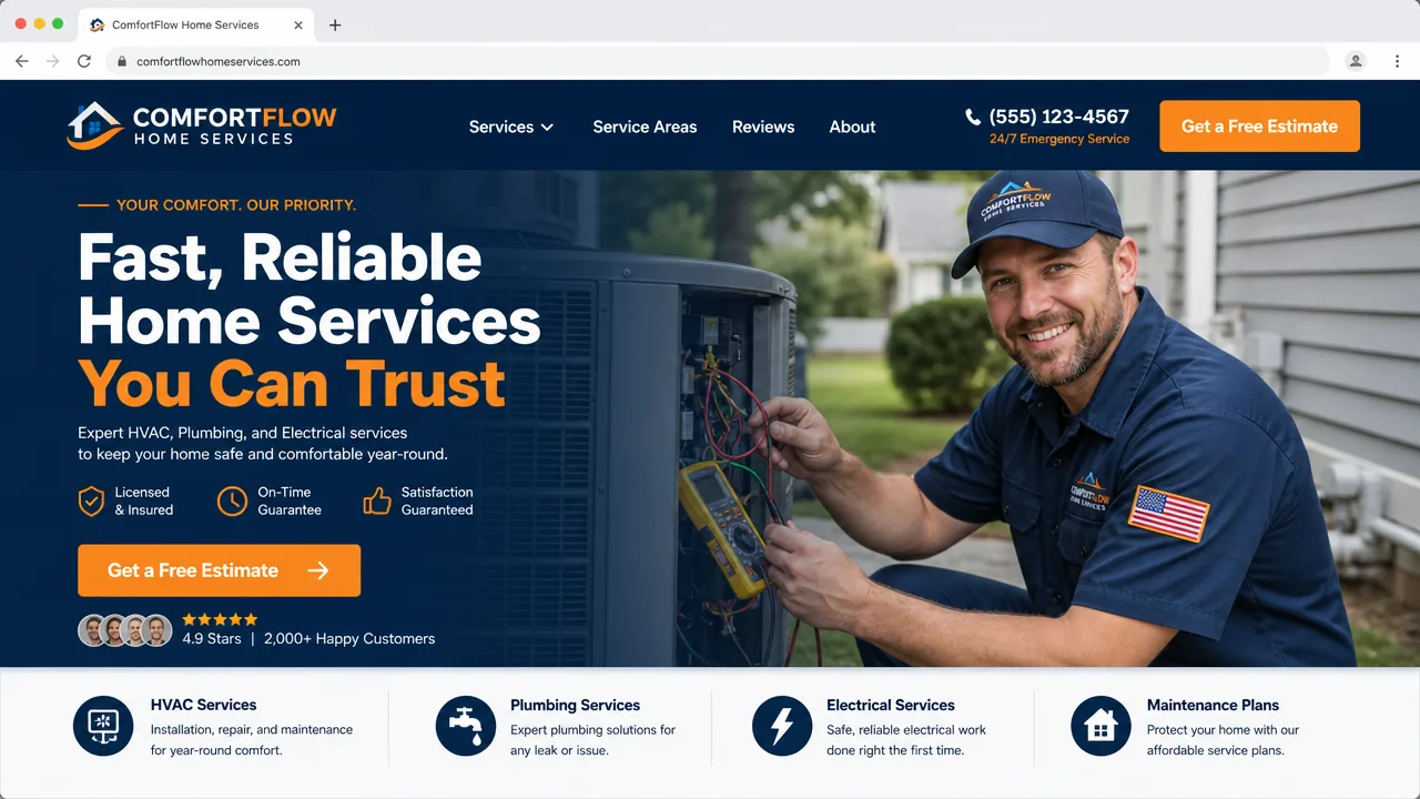 Professionally designed contractor business website preview built by Hero Digital Marketing Agency